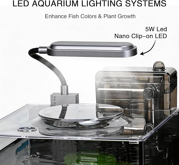 2.2 Gallon Betta Fish Tank, Small Aquarium Kit,Glass Small Fish Tank,Betta Fish Tank with a lid and Light and Filter, Small Transparent Glass Fish Tank with Light and Filter(Black Glass Background)