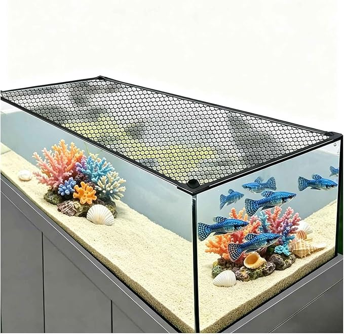 DIY Magnetic Aquarium Lid Fish Tank Hood Top Cover Anti-Jumping Net Cover Mesh to Protect Fish Jumping Out of(80x35CM/31.50x13.78in)