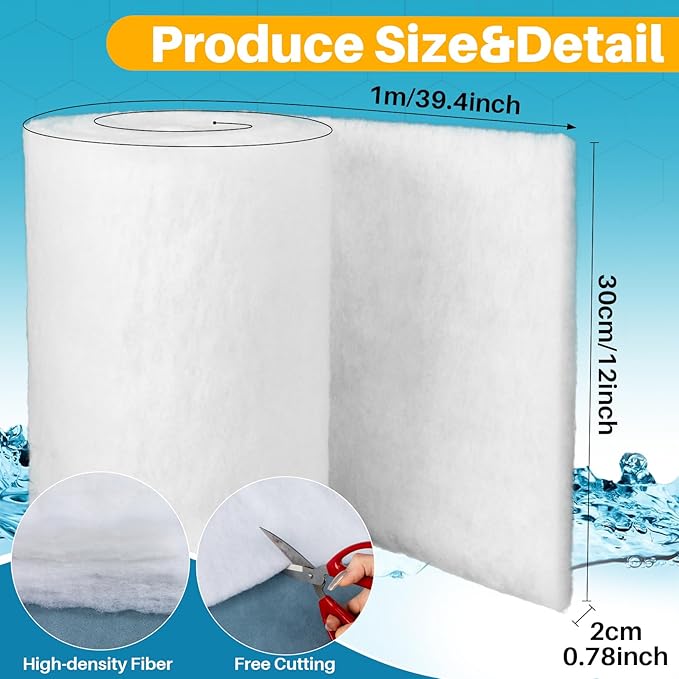 Aquarium Filter Pad - Aquarium Filter Media, Aquarium Filter Floss,39.4 x 11.8in Filter Pad, Filter Floss for Fish Tank, Aquarium, Ponds,Garden?Saltwater, Fershwater,Plant, Trutle(White)