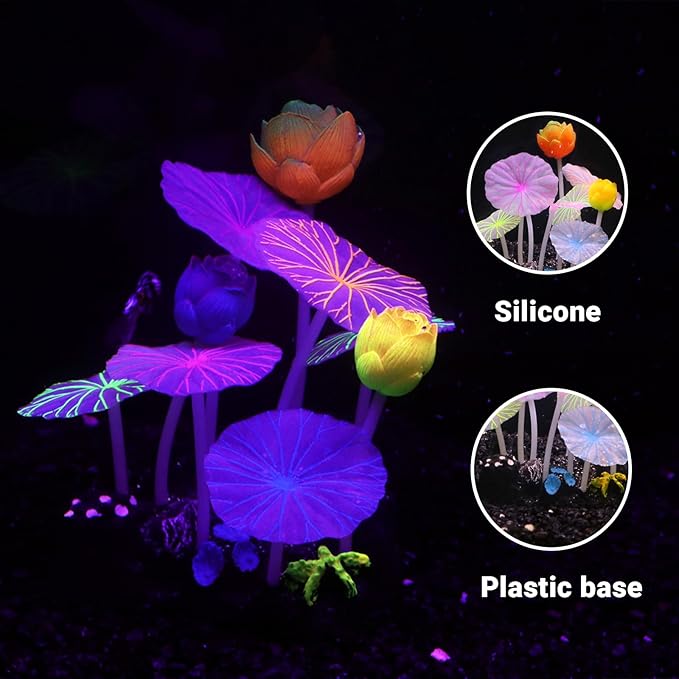3-Petal Lotus Aquarium Decor with Weighted Base, Lifelike Silicone Lotus Flower & Leaf Ornament for Freshwater Fish Tanks, Betta Cave and Shrimp Shelter for Aquascaping