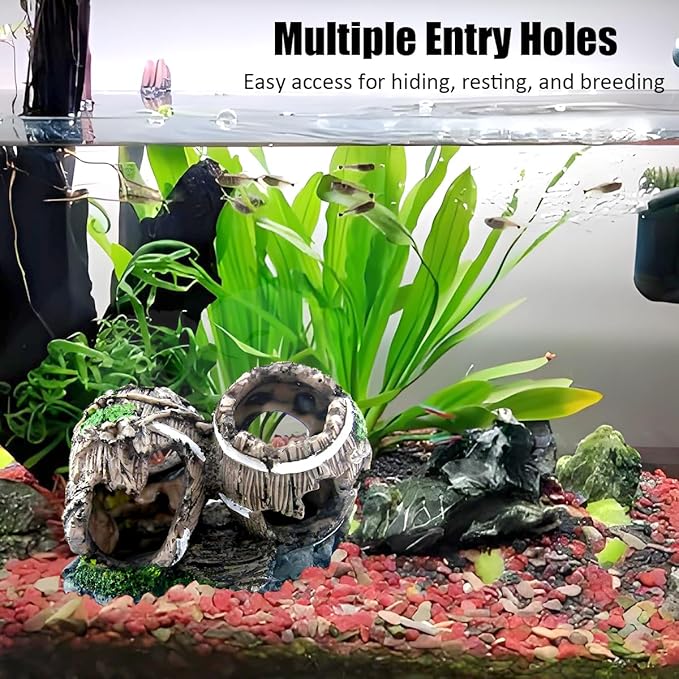 Aquarium Decorations Cave – Resin Fish Tank Ornament Barrel Hideout for Betta, Shrimp & Small Fish, Rock Cave Shelter Breeding & Hiding Decor Broken Barrel Aquarium Decoration (Broken Barrel-02)