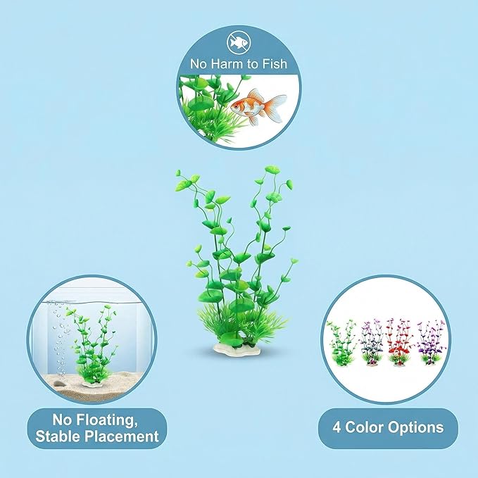 2 Pack 9.5 Inch Seaweed Artificial Aquarium Plants, Wine Red, Plastic, with Ceramic Base, for Aquarium, Indoor
