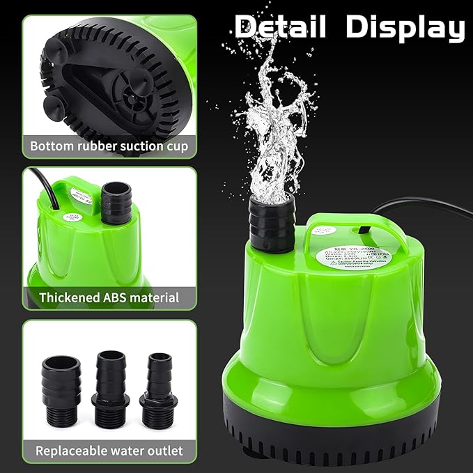 25W Submersible Water Pump for Aquarium, Pond, Pool Draining, Fish Tank - Small Water Change Pump, Mini Water Circulation Pump for Outdoor Fountains, Hydroponics, and Waterfalls