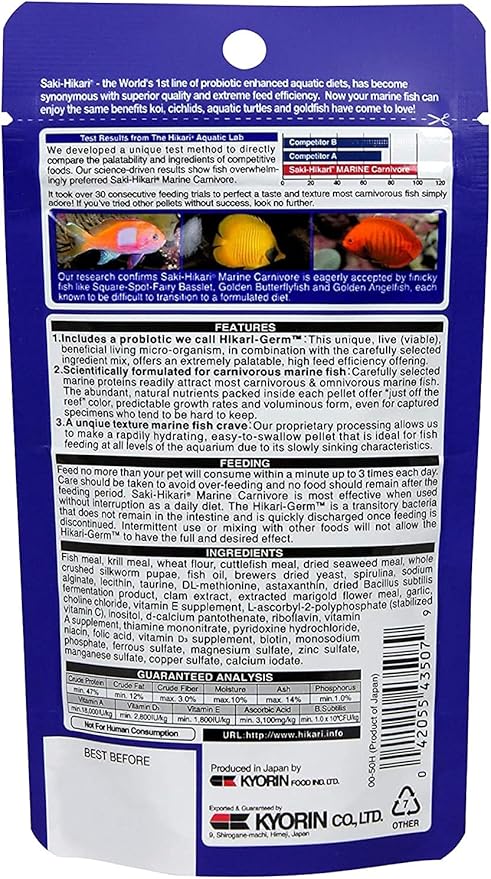 Saki-Hikari 3 Pack of Medium Marine Carnivore Probiotic Enhanced Sinking Pellets, 1.41 Ounces Each