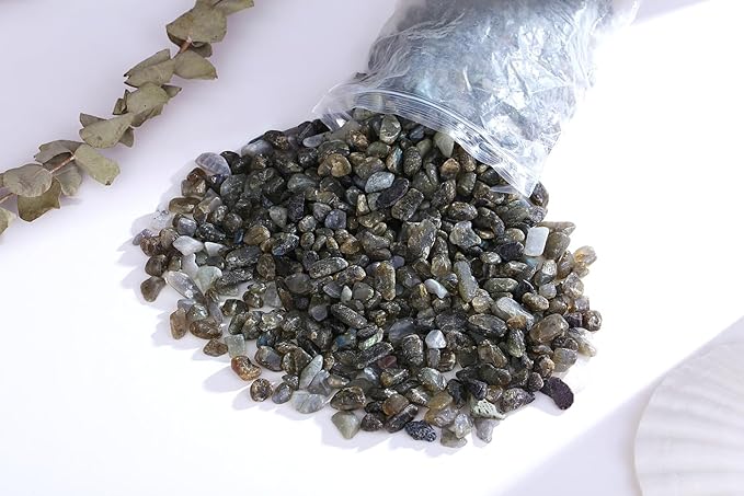QINJIEJIE Labradorite Crystals Tumbled Chips Natural Stone Gravel Bulk Crushed Rocks Pieces Polished Quartz Stone 0.55Lbs Decorative Fish Tank Pebbles Vase Filler Irregular Shaped Gemstone