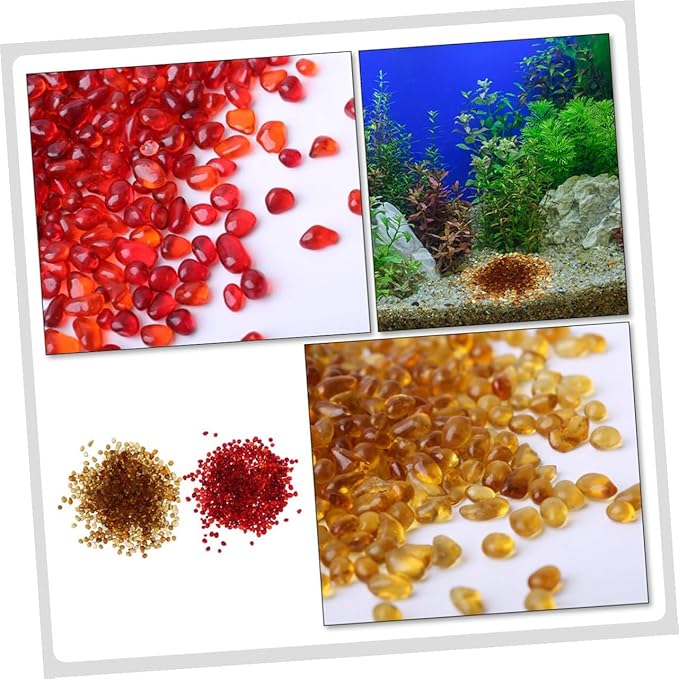 2 Sets Aquarium Gravel Decor with Natural Colored Glass Sand, 250g China Red + 250g Amber Substrate for Fish Tank and Terrarium Landscaping