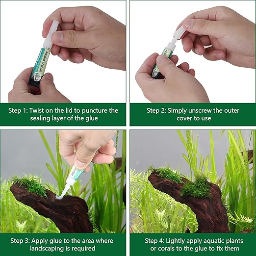 3 PCS Aquarium Glue, Clear Reef Glue for Plants, Rocks, Moss, Coral, Stone, and Wood, Suitable for Freshwater and Saltwater Aquascaping
