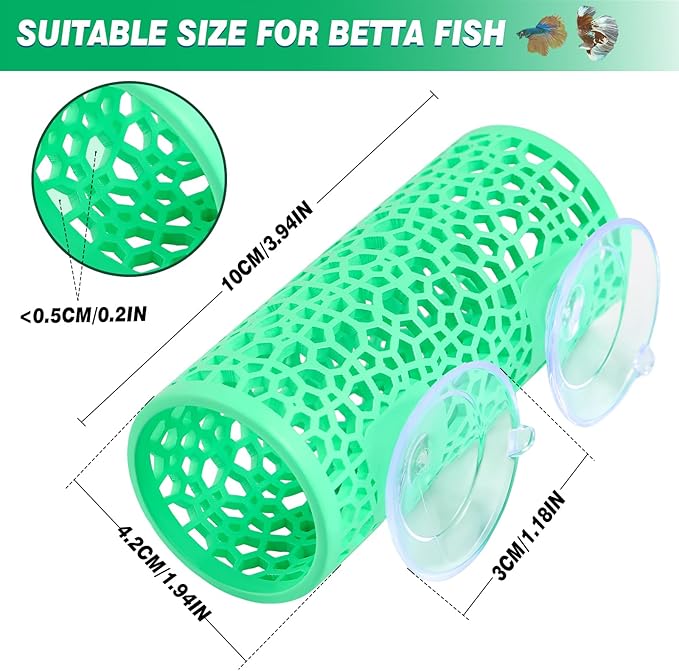 Abizoo Betta Fish Tunnel Hideout for Aquarium Decoration Hollow Coral Design Smooth Finish, Fish Tank Accessories Habitat Cave for Betta Shrimp Guppies Neon Tetras Zebra Danios Small Fishes,Mint Green