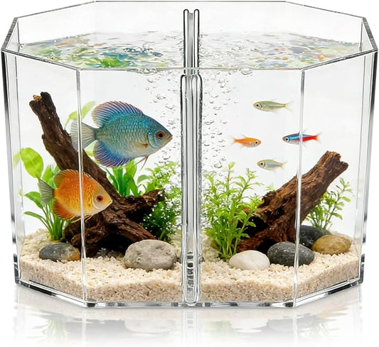 Mipcase 2pcs Transparent Box for Fish Dual Chamber Tank Removable Partition Easy to Clean Aquarium Incubator for Betta Guppy Fish Fry