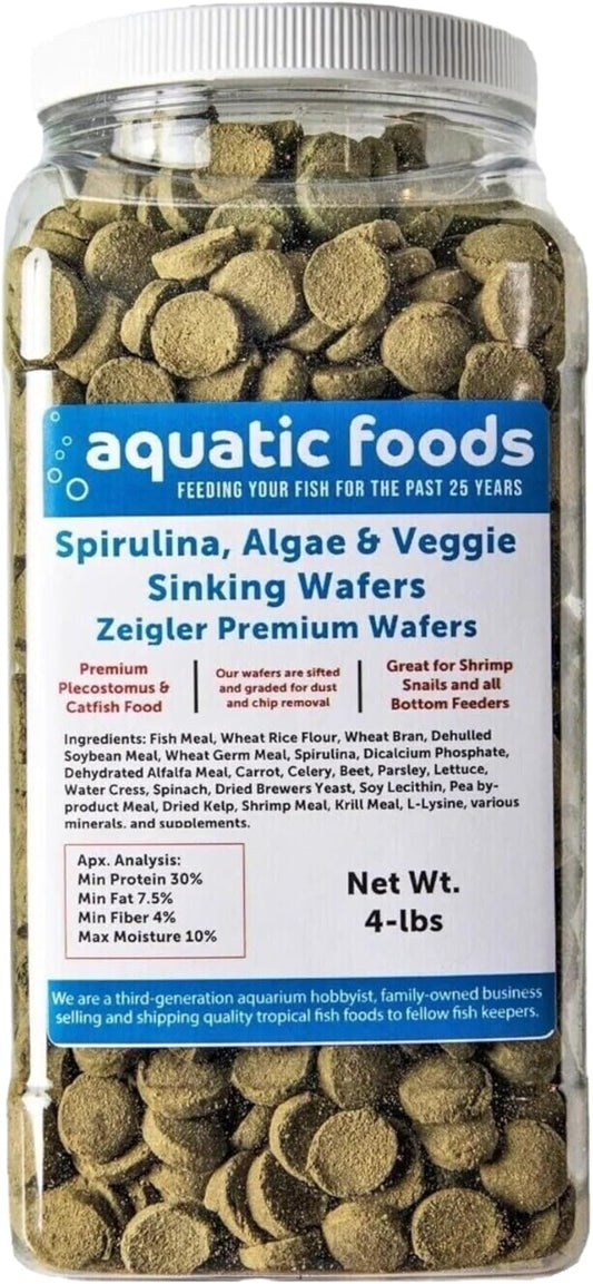 Sinking 18mm - 18mm - 3/4" Wafers of Spirulina, Algae, for Bottom Fish, Plecos, Shrimp, Snails, Crayfish, Monster Fish, Koi & Pond Fish, All Tropical and More. Zeigler…4-lb Jar