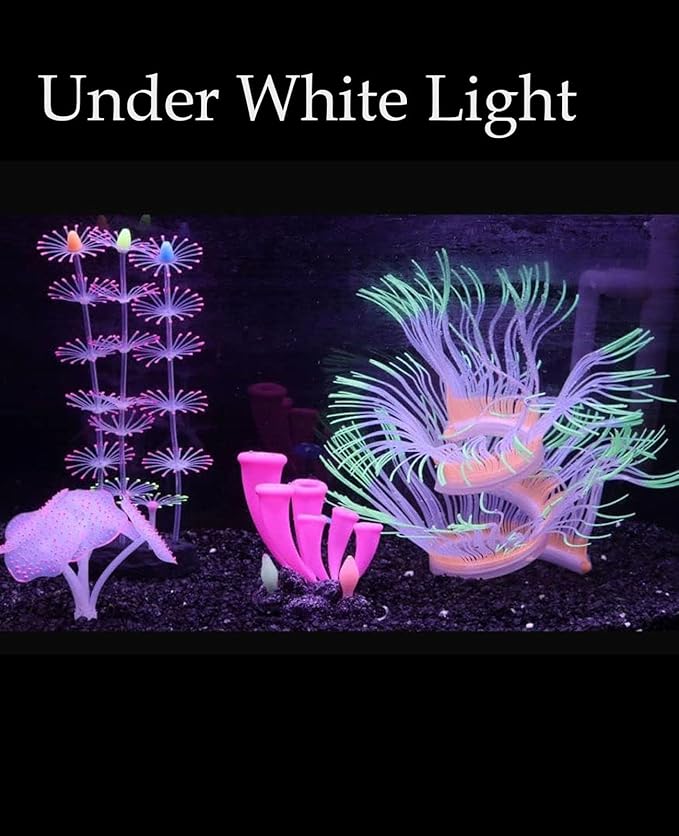 ZtohPyo 4 Pieces Aquarium Fish Tank Decorations with Glowing Effect, Silicone Glow Artificial Ornament Coral Reef Plants for Aquarium Decoration Small and Large Fish Bowl Decor Accessories