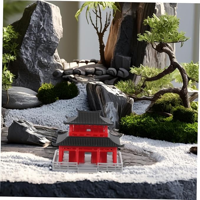 POPETPOP Miniature Chinese Pavilion Figurine for Landscape Decoration Adornment for Aquariums and Bonsai Gardens