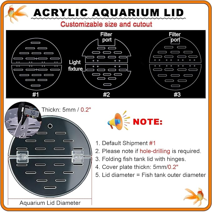 Acrylic Fish Tank Lid Cover, Anti-Jump Design, Fits 11" to 39" Round Aquariums, Protects Fish from Jumping, Durable and Clear, Perfect for Fish Hoods (33.5"/85cm)