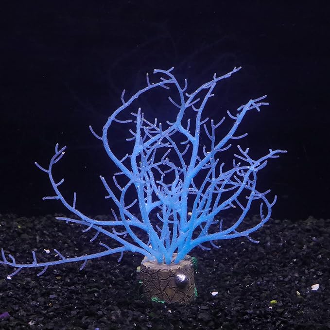 Soft Silica Gel Moves Naturally with Water Flow, Aquarium Decorations Glow in The Dark, Glowing Coral Ornaments for Fish Tank Decorations (Blue, Tree)