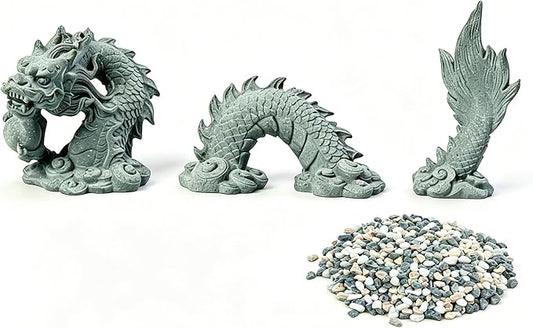 3-Piece Asian Dragon Aquarium Decor Set, Resin Bluestone Sand Ornaments, Sandstone Style, for Freshwater and Saltwater Fish Tanks and Gardens