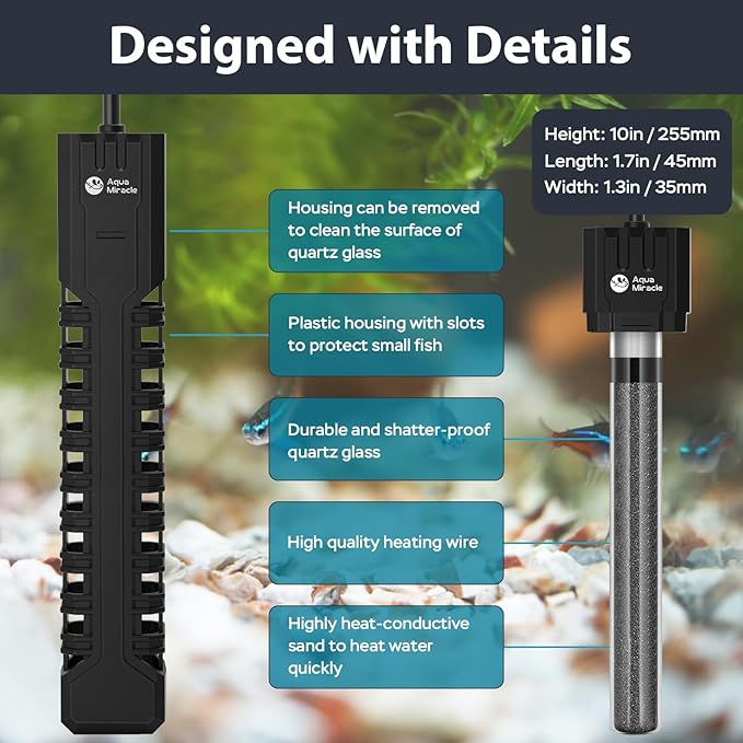 AquaMiracle Aquarium Heater, 500W Submersible Fish Tank Heater with LED Digital Display, Overheat Protection & Auto Power-Off When Out of Water, for Freshwater and Saltwater Fish Tanks (75-150 Gal)