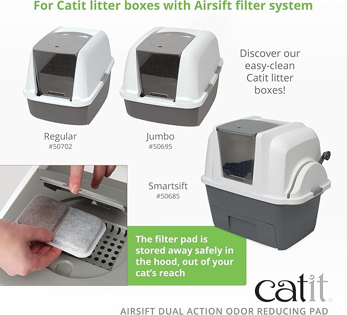 Catit Airsift Dual Action Air Purifier Pad, 2 Pack – Two Media Filter to Keep Litter Box Odors at Bay