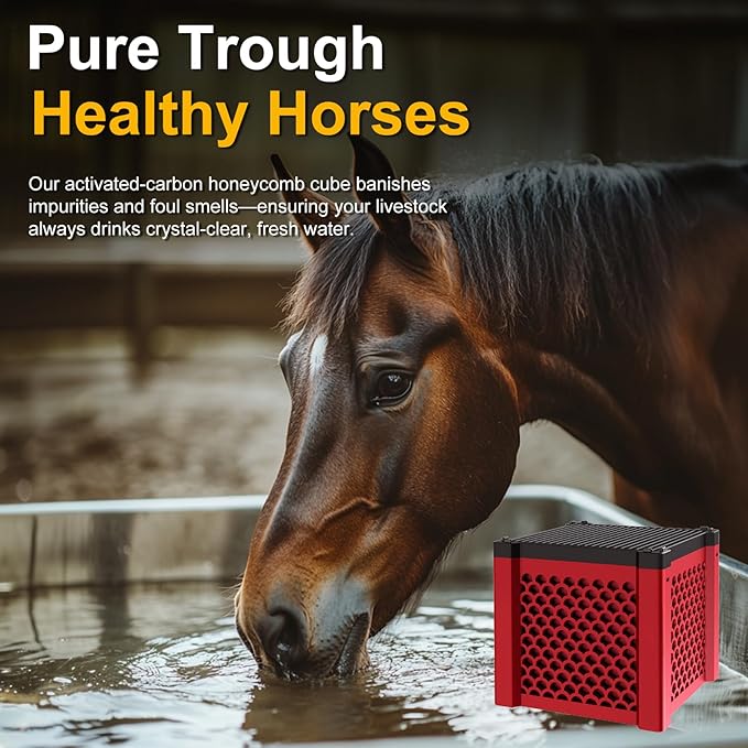 Pure Cube Water Trough Filter 2.0 Super‑Strong Filtration Aquarium Water Trough Activated Carbon Purifier Cube for Horse, Livestock, Fish Tanks & Ponds,Red,for 20 Gallons Tank