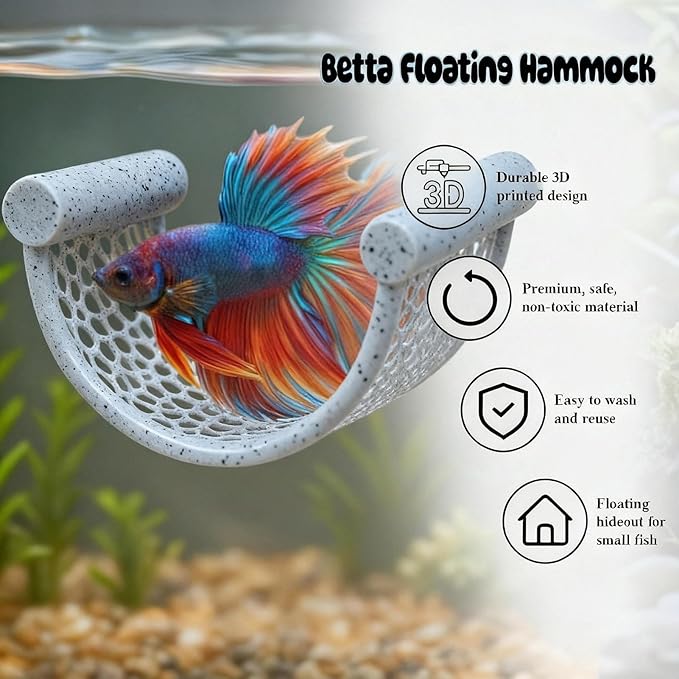 CPLIKE Marble Betta Fish Hammock - Floating Resting Platform for Bettas, Shrimp & Nano Fish - Elegant Aquarium Decor, Natural Stone Look Perch for Small Tanks