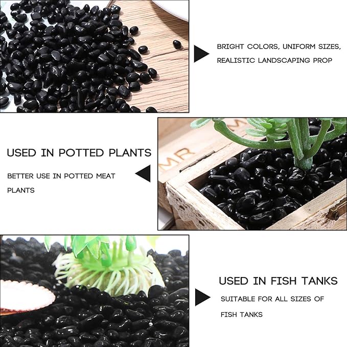 POPETPOP 4.4lbs Aquarium Gravel 1/10' Polished Fish Tank Gravel Black Aquarium Rocks Fish Tank Rocks Bulk Decor Landscaping Terrarium Supplies Vase Filler