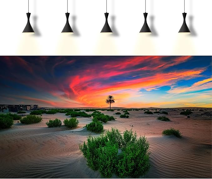 Sunrise Desert Reptile Tank Background Beautiful Sunset Desert Green Plants Terrarium Background Sand Peaks Dunes Desert Landscape Reptile Habitat Background Sunset Desert Aquarium Background 48x20in