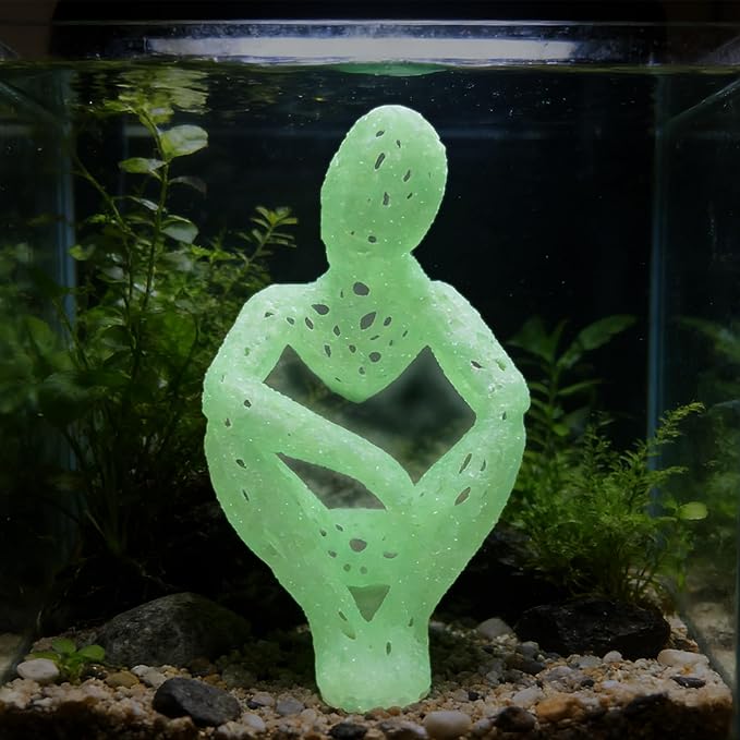 Luminous Shrimp Hide Cave for Aquarium - Modern Shrimp Cave & Sculpture, 3D Printed White Fish Tank Accessories Decor, Safe Shelter for Shrimps/Betta/Turtles, Mini Art Statue (S- White/Glowing Green)