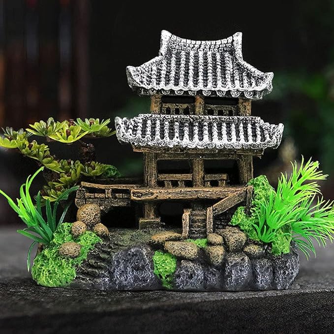 IBWell Classical Lifelike Chinese Landscape Resin Aquarium Castle Decorations Fish Tank Ornaments (Building)