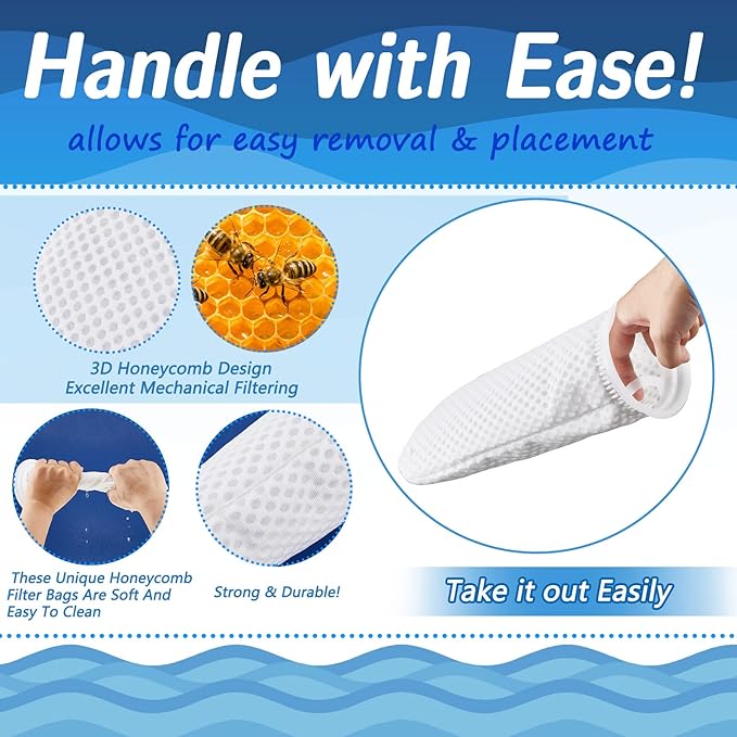 Jecery 8 Pcs Filter Socks 4 Inch 3D Honeycomb Design Filter Sock 4 Inch Ring by 11.8 Inch Long Saltwater Aquarium 150μm Aquarium Sump Use in Fish Tank Sump Overflow, White
