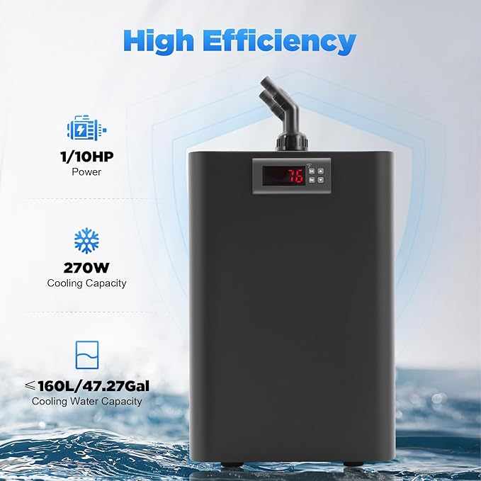 42Gal Aquarium Chiller, 1/10 HP 110V Aquarium Chiller Fish Tank Chiller Air-Cooled Fish Tank Water Cooling System 32~122℉ Temp Adjustable for Home, Fish Market, Coral Shrimp Farming
