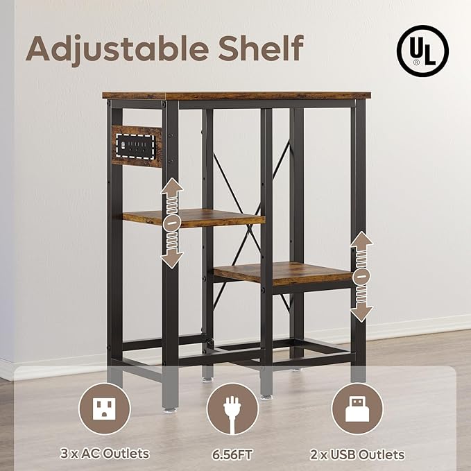 Bestier 10 Gallon Fish Tank Stand with Power Outlet, 20.3x10.6 Metal Aquarium Stand with Filter Storage, 6-Leg Reptile Tank Stand with 3-Tier Adjustable Storage Shelves, 264LBS Capacity，Rustic Brown