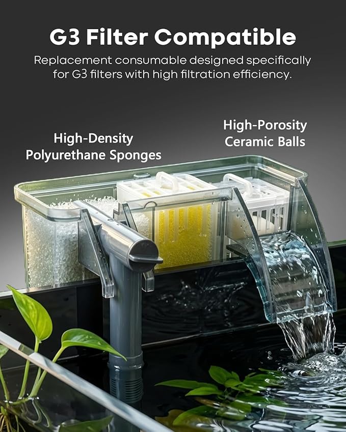 Wonderfactory 2 Pack G3 Filter Media Replacement, Sponge Ceramic Rings Bio Balls Media Biological Material Filtration 5 to 10 Gallon Fish Tank Small Aquarium