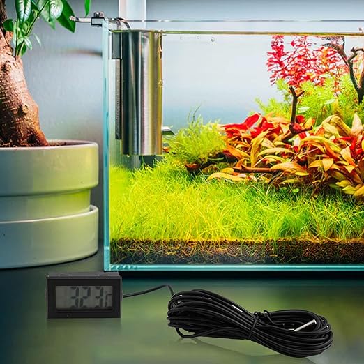 Digital Thermometer with Probe -50 to +110°C, Waterproof Sensor for Aquariums and Terrariums, LCD Display, 1m to 5m Cable, Black(5 meters)