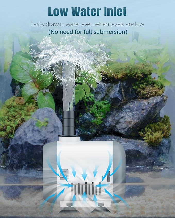 Pawfly Small Fountain Pump, 320 GPH Submersible Water Pump for Fountain, 18 W Mini Water Pump with 4.9 ft. High Lift, Quiet Water Fountain Pump for Aquarium Fish Tank & Waterfall