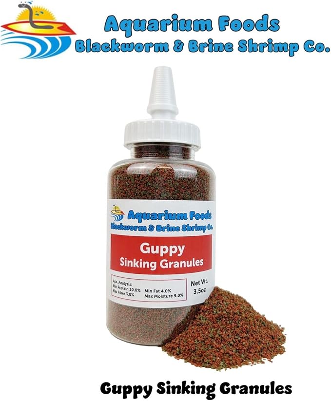 Guppy Sinking Granules Fish Food for Guppies, Endlers, Mollies, Platies, Swordtails, Groumis, Tetras, Catfish, Cichlids, All Community Tropical Fish…3.5oz Squeeze Bottle