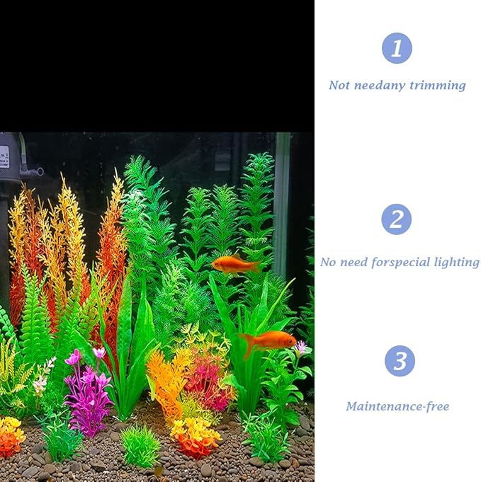 20Pcs Fish Tank Artificial Plastic Plants Decorations,Large Aquarium Decor Betta Goldfish Tank Accessories,Colorful Aquarium Plants,Various Sizes