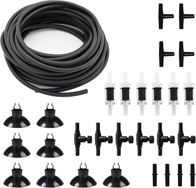 Premium 25FT 3/16inch Air Hose for Aquarium with Connector,Check Valve, Control Valve Accessories (Black, 25 ft.)