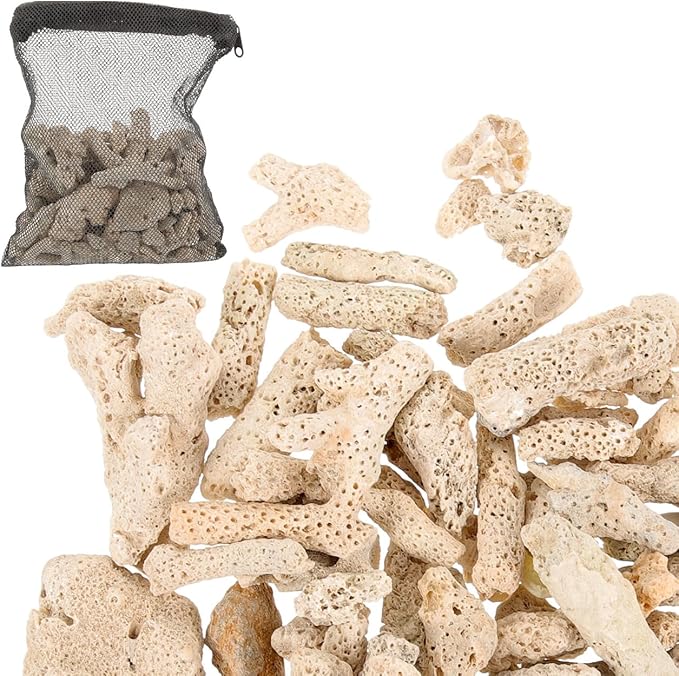 Crushed Coral for Aquarium Freshwater & Saltwater, 1.1 lb Natural Coral Chips for Fish Tank pH Balance, Aquarium Filter Media & Substrate Additive with Media Bag