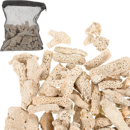 Crushed Coral for Aquarium Freshwater & Saltwater, 1.1 lb Natural Coral Chips for Fish Tank pH Balance, Aquarium Filter Media & Substrate Additive with Media Bag