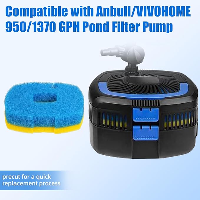 AQUANEAT Replacement Pond Filter Sponge Compatible with Anbull/VIVOHOME 950/1370GPH Pond Filter Pump Aquarium Filter pad for Fish Tank (2pcs)