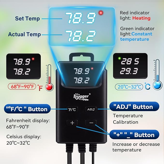 hygger Aquarium Heater,Submersible Fish Tank Heater with External Digital Display, Including Overheat & Leakage Protection and Temperature Sensor for Freshwater and Saltwater (200W for 26gal~40gal)