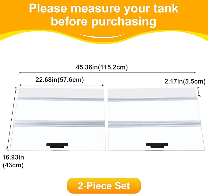 2PCS Set Glass Canopy,22.68x16.93in(Each PCS) Clear Tempered Aquarium Fish Tank Hoods FITS for Marineland Perfecto 70/75/90/110 Gallon 48x18 Aquarium Fish Tank