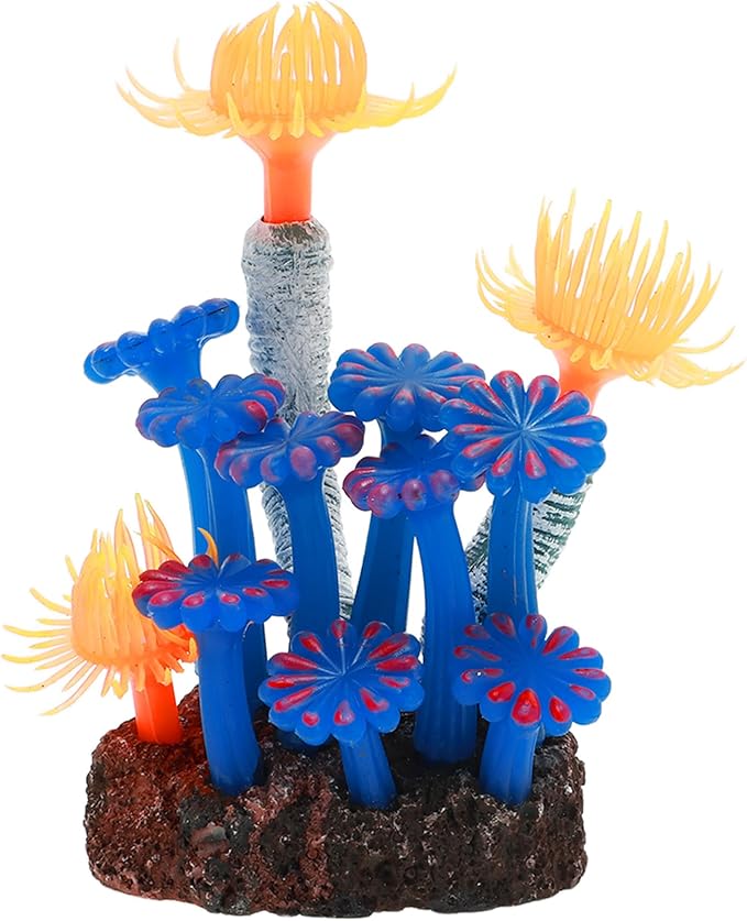 Aquarium Coral, Luminous Fish Tank Ornaments, Silicone Aquarium Plants, Fake Coral for Fish Landscape Decoration, Orange Blue