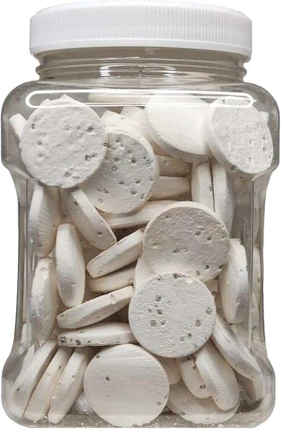 Calcium Enriched Sinking Food Disks and Holiday Feeding Food for Shrimp, Snails, Crabs, Crayfish, Hermit Crabs, Plecos, Catfish, All Tropical Fish. 100 Small Discs Jar