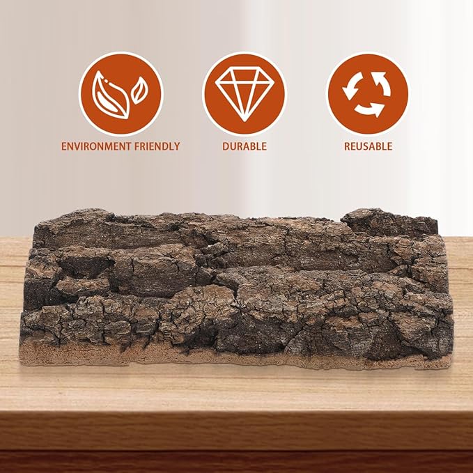 POPETPOP 3 Pcs Natural Bark Aquarium Decor 7.87X4.13X0.59In Reptile Tank Background for Terrarium Gecko Tortoise Snake Habitat Wall Ornament