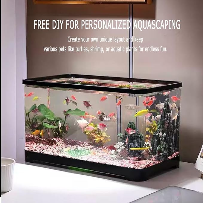 Upgraded 3 GAL Turtle Tank Kit(Tank+3.5W Filter+Basking Platform),Fish Tank Starter Kit, Aquarium for Crabs,Fishes,Amphibians,Reptiles(12 * 7.7 * 7.2 Inch)