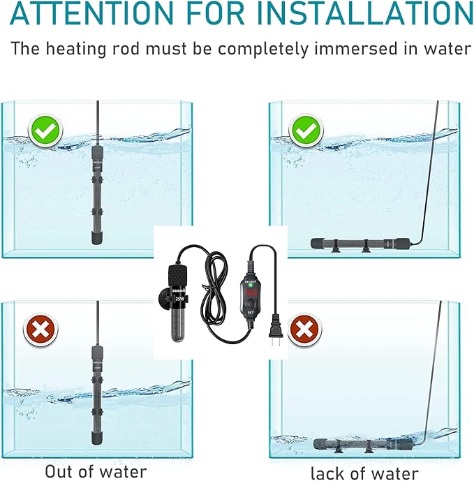 Small Submersible Aquarium Heater,Adjustable Mini Fish Tank Heater 25/50/100/150/200/300 Watts with External Temperature Controller, LED Display, Smart Memory, Used for 1-60 Gallons (25W)