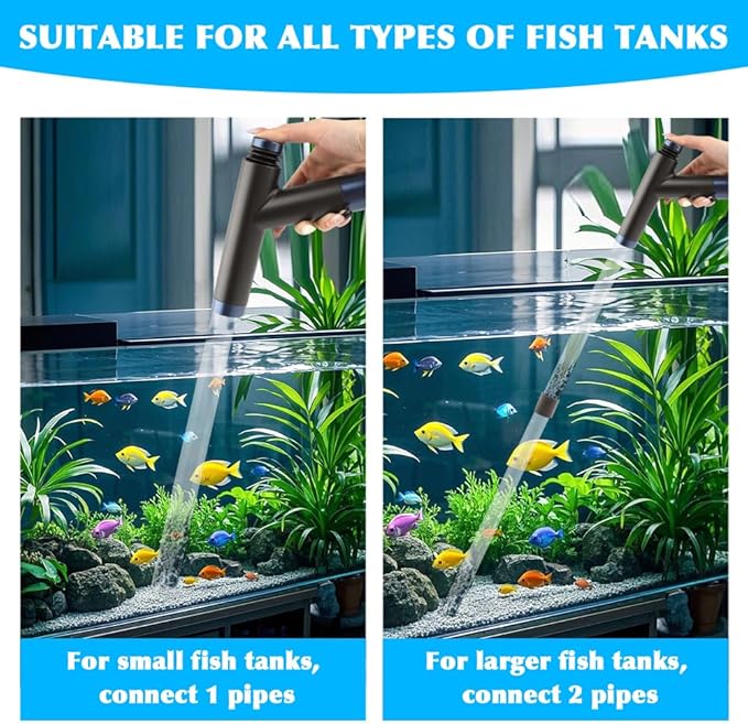 Fish Tank Cleaner Kit,Fish Aquarium Gravel Cleaner Small Manual Aquariums Water Changer for Fish Turtle Tanks Cleaning Manure Sand Wash(Color:Black+Transparent)