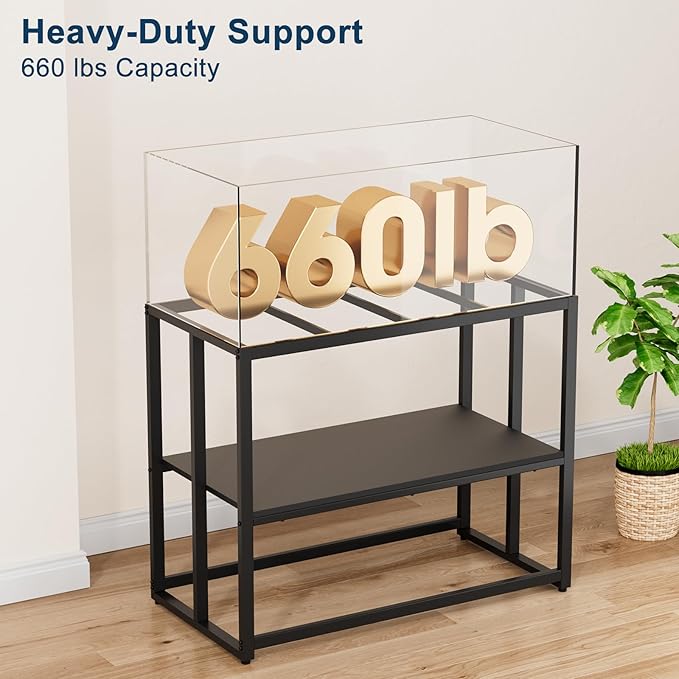 Urban Deco 40 Gallon Fish Tank Stand 660LBS Capacity For Aquarium Stand Metal Fish Tank Stand 36.6"x18.5"x30" Dual-Layer Design Terrarium Stand Ideal for Home and Office, Black