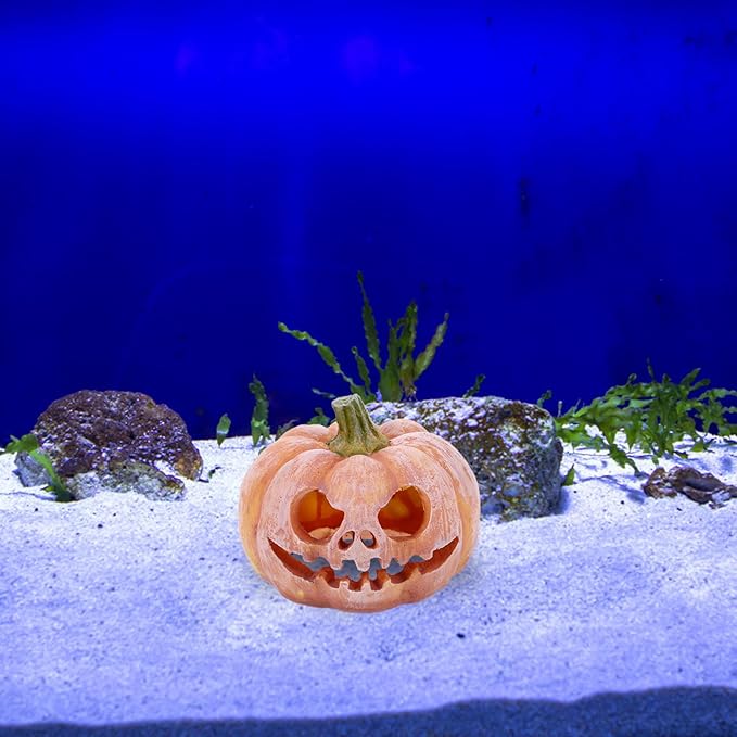 INOOMP Aquarium Fish Tank Decor Pumpkin Hideout Resin Fish Shelter Halloween Themed 3.9 Inch Cave for Small Aquariums