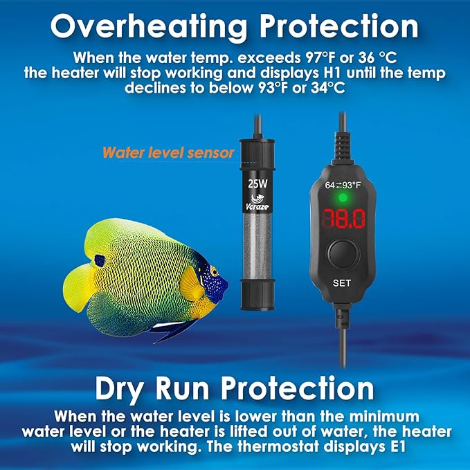25W Compact Aquarium Heater for 3-5 Gallon Tanks | Super Short Submersible Fish Tank Heater with LED Digital Thermostat, Dry-Run & Overheat Protection, Memory Function